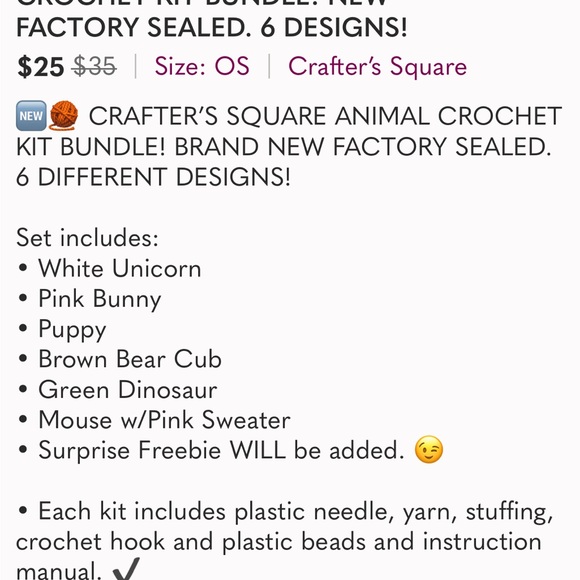 🆕🧶 CRAFTER’S SQUARE ANIMAL CROCHET KIT BUNDLE! NEW FACTORY SEALED. 6 DESIGNS! - Picture 10 of 10